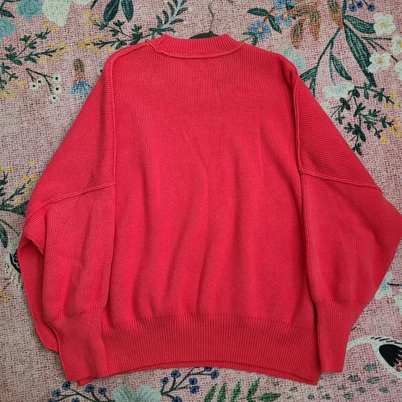 Free People Easy Street Oversized Bright Hot Pink Pullover Crewneck Sweater XL - Picture 9 of 11